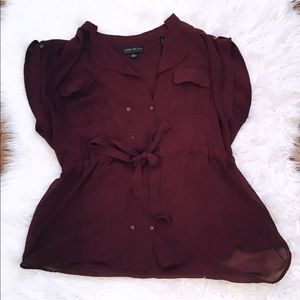 Burgundy button up top